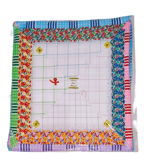 Cotton Multi Color Multi Prints Colorful Hankies - 12