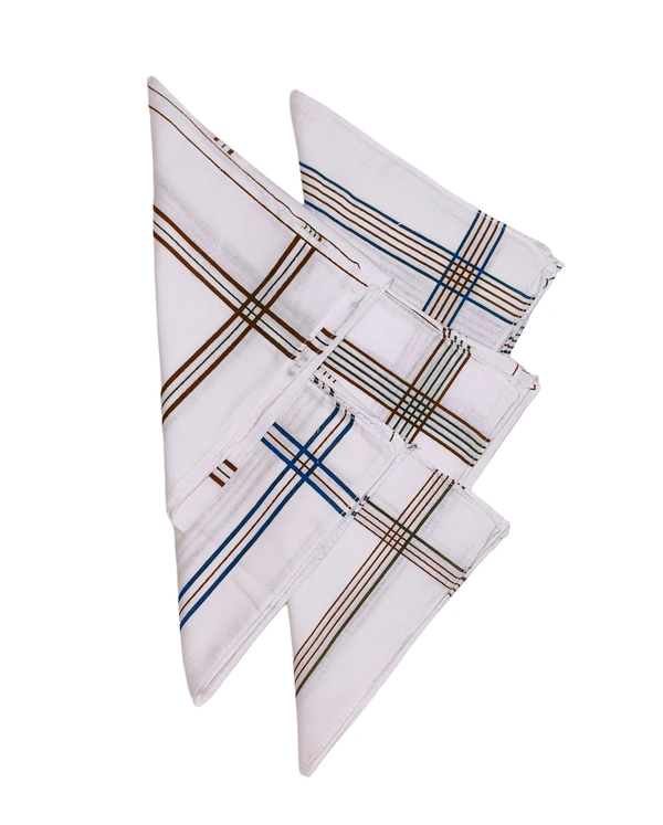 Mens Cotton  White Check Colorful  Handkerchief - 12