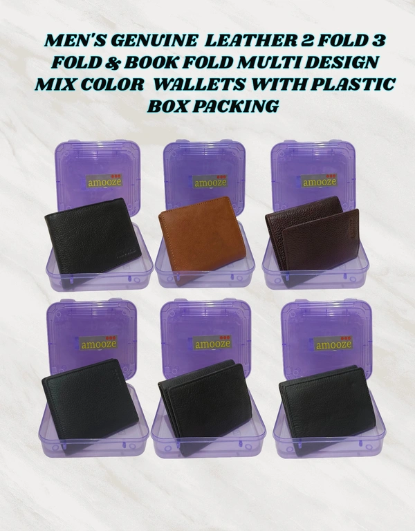 Mens  Genuine Leather 2 Fold 3 Fold And Book Fold Multi Desing Mix Color Wallets With Plastic Box Packing - Free, 6