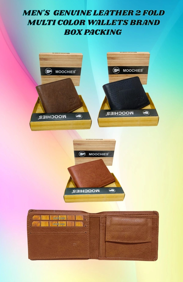 Mens  Genuine Leather 2 Fold Multi Color Wallets Brand Box Packing - Free, 6
