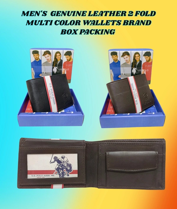 Mens  Genuine Leather 2 Fold Multi Color Wallets Brand Box Packing - Free, 6