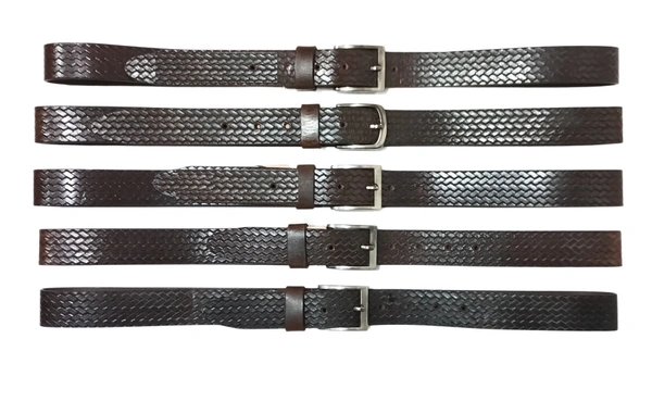 35 Mm P2C Fancy Design Mens Genuine Leather Brown Color Belt - 35 MM, 12