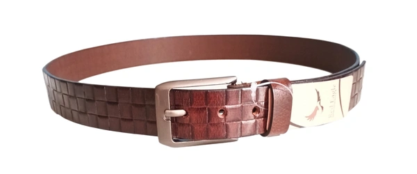 35 Mm P2C Fancy Design Mens Genuine Leather Brown Color Belt - 35 MM, 12
