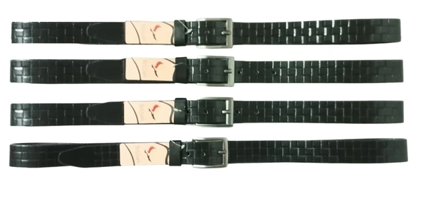 35 Mm P2C Fancy Design Mens Genuine Leather Black Color Belt - 35 MM, 12