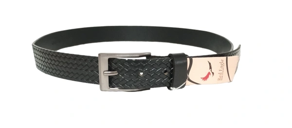 35 Mm P2C Fancy Design Mens Genuine Leather Black Color Belt - 35 MM, 12
