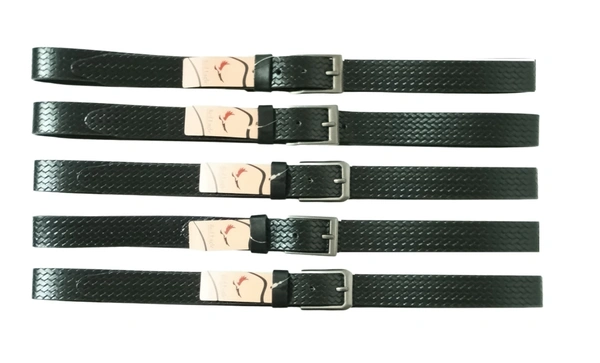 35 Mm P2C Fancy Design Mens Genuine Leather Black Color Belt - 35 MM, 12