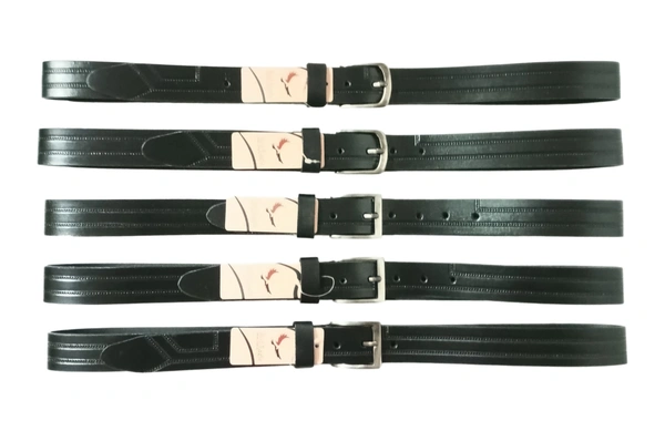 35 Mm P2C Fancy Design Mens Genuine Leather Black Color Belt - 35 MM, 12