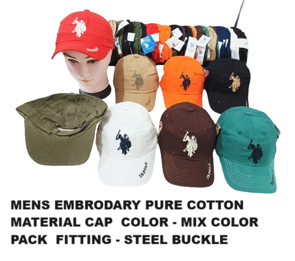 Mens Embrodary Pure Cotton  Material Cap  Color - Mix Color Pack  Fitting - Steel Buckle - Free, 6