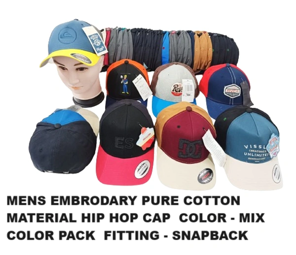 Mens Embrodary Pure Cotton  Material Hip Hop Cap  Color - Mix Color Pack  Fitting - Snapback - Free, 6