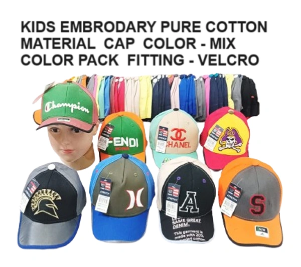 Kids Embrodary Pure Cotton  Material  Cap  Color - Mix Color Pack  Fitting - Velcro - Free, 6