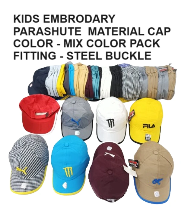 Kids Embrodary Parashute  Material Cap  Color - Mix Color Pack  Fitting - Steel Buckle - Free, 6