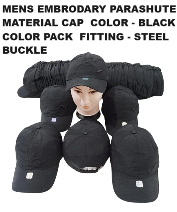 Mens Embrodary Parashute  Material Cap  Color - Black Color Pack  Fitting - Steel Buckle - Free, 6
