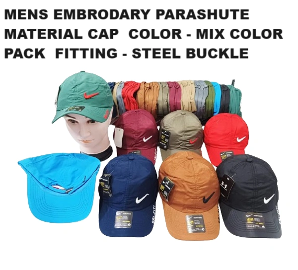 Mens Embrodary Parashute  Material Cap  Color - Mix Color Pack  Fitting - Steel Buckle - Free, 6