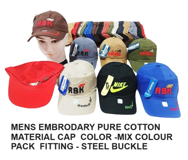 Mens Embrodary Pure Cotton  Material Cap  Color -Mix Colour  Pack  Fitting - Steel Buckle - Free, 6