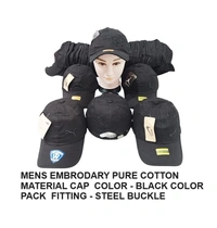 Mens Embrodary Pure Cotton  Material Cap  Color - Black Color Pack  Fitting - Steel Buckle - Free, 6