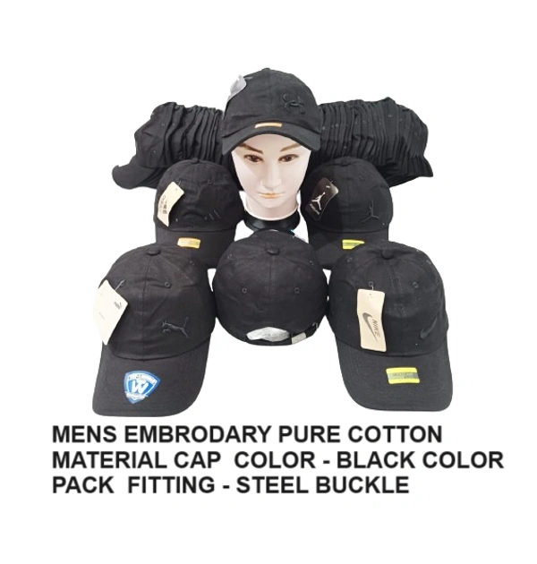 Mens Embrodary Pure Cotton  Material Cap  Color - Black Color Pack  Fitting - Steel Buckle - Free, 6