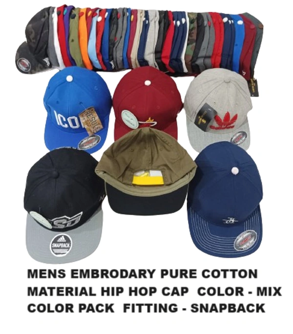 Mens Embrodary Pure Cotton  Material Hip Hop Cap  Color - Mix Color Pack  Fitting - Snapback - Free, 6