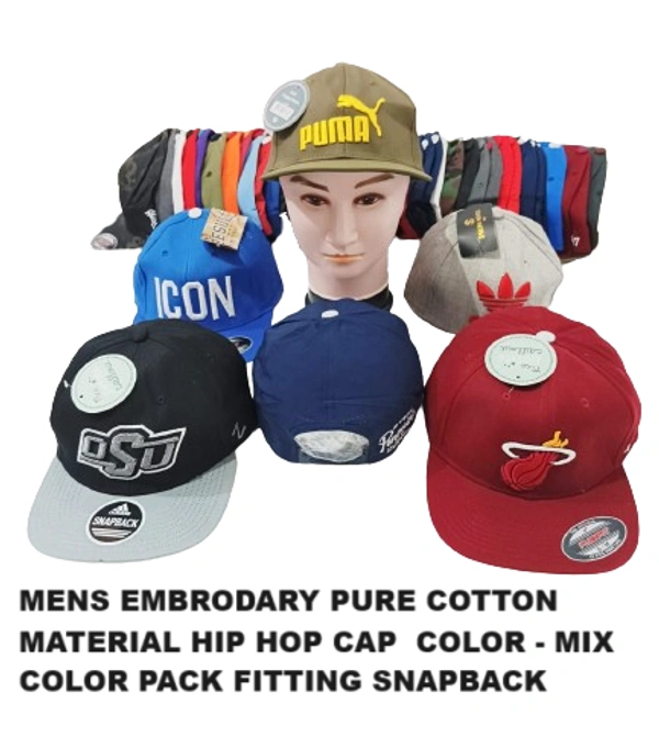 Mens Embrodary Pure Cotton  Material Hip Hop Cap  Color - Mix Color Pack  Fitting - Snapback - Free, 6