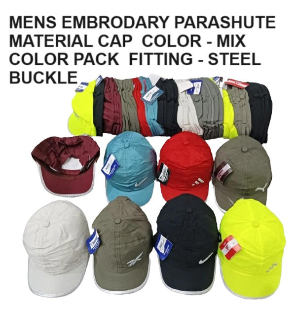 Mens Embrodary Parashute  Material Cap  Color - Mix Color Pack  Fitting - Steel Buckle - Free, 6
