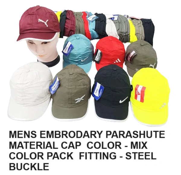 Mens Embrodary Parashute  Material Cap  Color - Mix Color Pack  Fitting - Steel Buckle - Free, 6