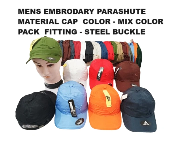 Mens Embrodary Parashute  Material Cap  Color - Mix Color Pack  Fitting - Steel Buckle - Free, 6
