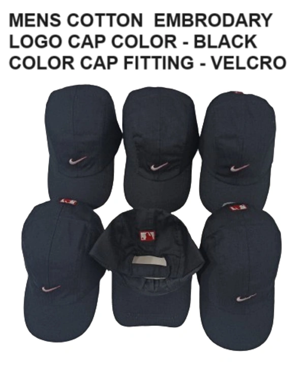 Mens Cotton Embrodary Logo Cap Color - Black Color Cap Fitting Velcro - Free, 6