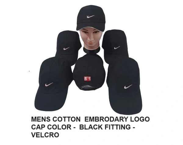 Mens Cotton Embrodary Logo Cap Color - Black Color Cap Fitting Velcro - Free, 6