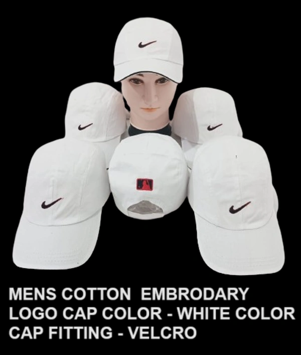 Mens Cotton Embrodary Logo Cap Color - White Color Cap Fitting  Velcro - Free, 6