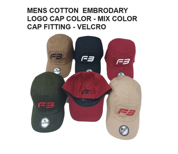 Mens Cotton Embrodary Logo Cap Color - Mix Color Cap Fitting  Velcro - Free, 6