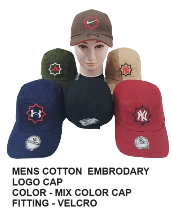Mens Cotton Embrodary Logo Cap Color - Mix Color Cap Fitting Velcro - Free, 6