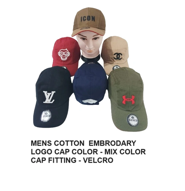 Mens Cotton Embrodary Logo Cap Color - Mix Color Cap Fitting Velcro - Free, 6