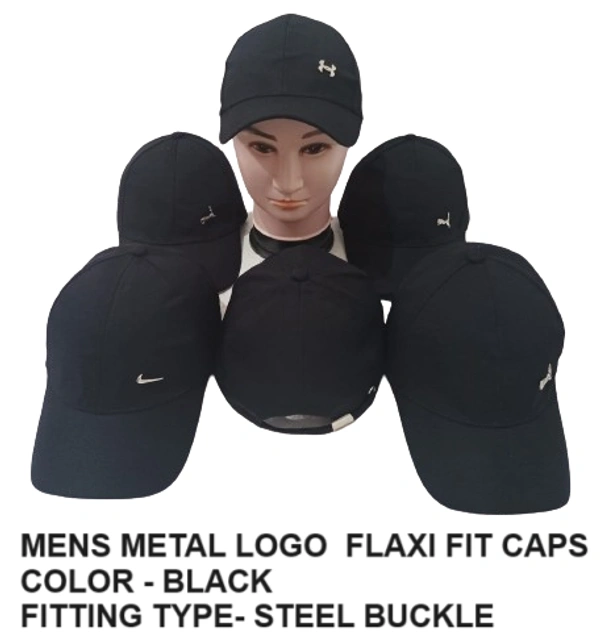 Mens Black  Color Flaxifit Cap With Metal Logo - Free, 6