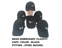 Mens Embroidered Black Color Flaxifit Caps - Free, 6