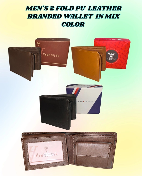 Mens  2 Fold Pu Leather Branded Wallet In Mix Color - Free, 6