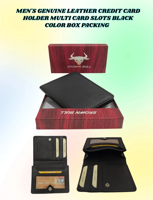 Mens  Genuine Leather Credit Card Holder Multi Card Slots Black Color Box Packing - Free, 6