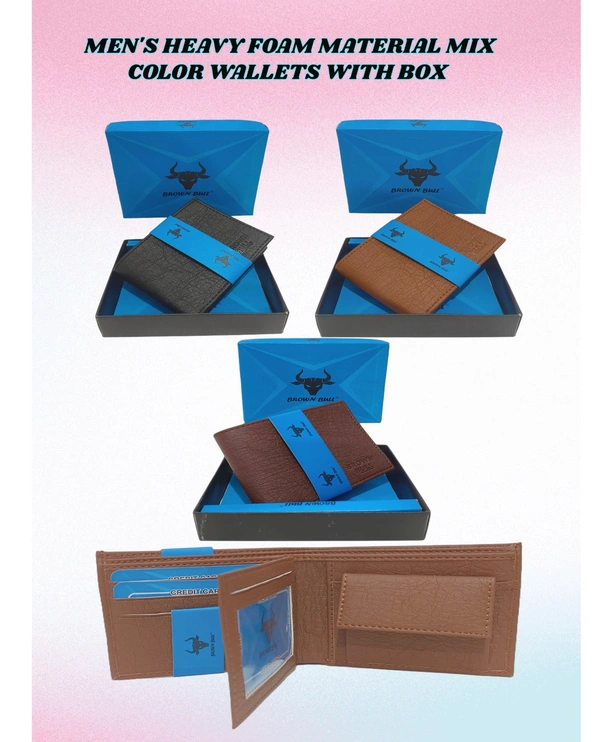 Mens  Heavy Foam Material Mix Color Wallets With Box - Free, 6