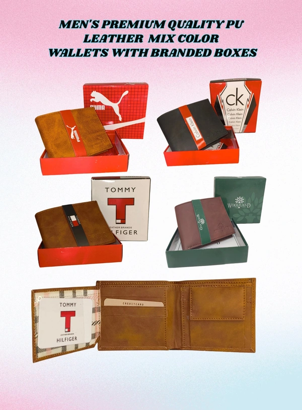 Mens  Premium Quality Pu Leather Mix Color Wallets With Branded Boxes - Free, 6