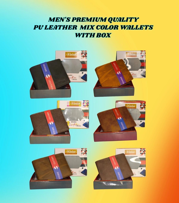 Mens  Premium Quality Pu Leather Mix Color Wallets With Box - Free, 6
