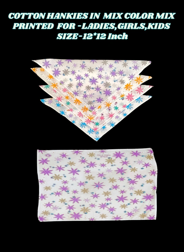 Cotton Multi Color Multi Print Colorful Hankies Set Of 12 - 12