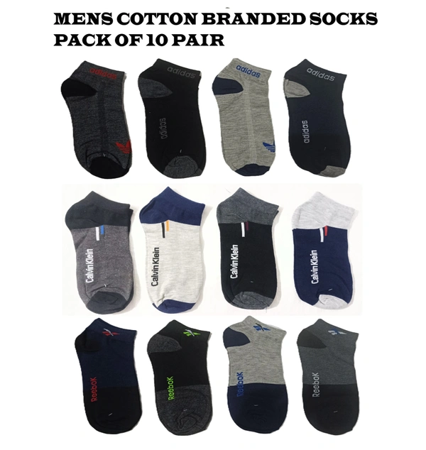 Men Mix Branded Cotton   Socks, Mix Color Pack Set Of 10 Pair - Free, 10
