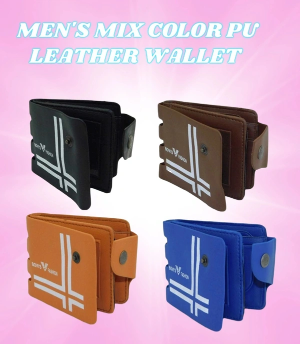Mens  2 Fold Mix Color Pu Leather Wallet - Free, 6