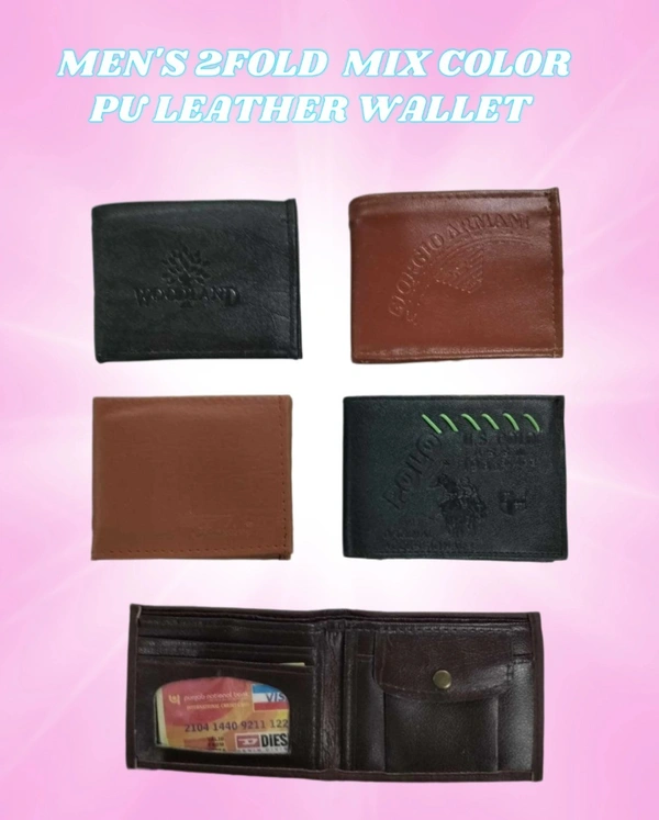 Mens 2 Fold Mix Color Pu Leather Wallet - Free, 6