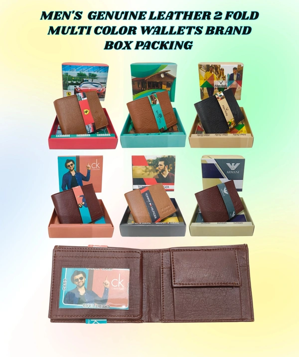 Mens  Genuine Leather 2Fold Multi Color Wallets Brand Box Packing - Free, 6