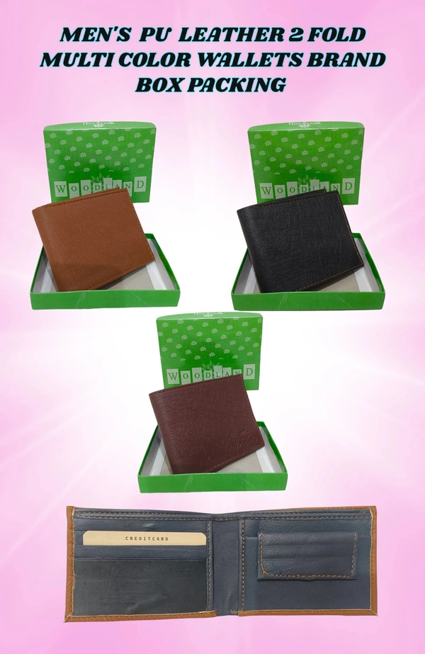 Mens  Pu Leather 2 Fold Multi Color Wallets Brand Box Packing - Free, 6