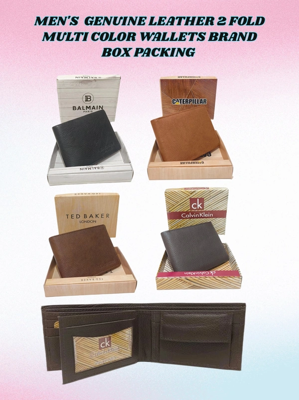 Mens  Genuine Leather 2 Fold Multi Color Wallets Brand Box Packing - Free, 6