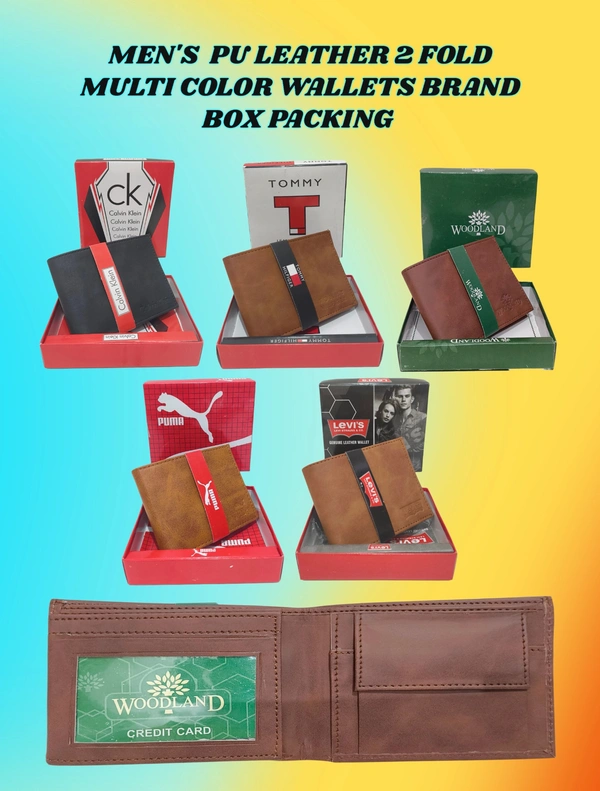 Mens  Pu Leather 2 Fold Multi Color Wallets Brand Box Packing - Free, 6