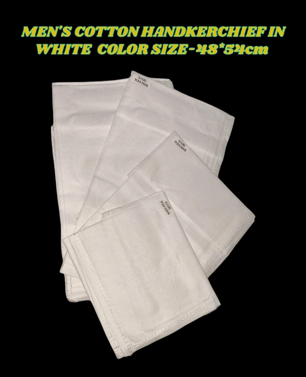 Mens Cotton White Color Super Quality Handkerchief - 12