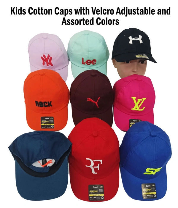 Kids  Embrodary Cotton  Material Cap  Color - Mix Color Pack  Fitting - Velcro - Free, 6