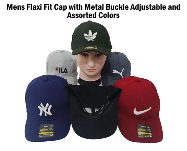 Mens Embrodary Flaxi Fit Material Cap  Color - Mix Color Pack  Fitting - Steel Buckle - Free, 6