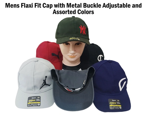 Mens Embrodary  Flaxi Fit Material Cap  Color - Mix Color Pack  Fitting - Steel Buckle - Free, 6